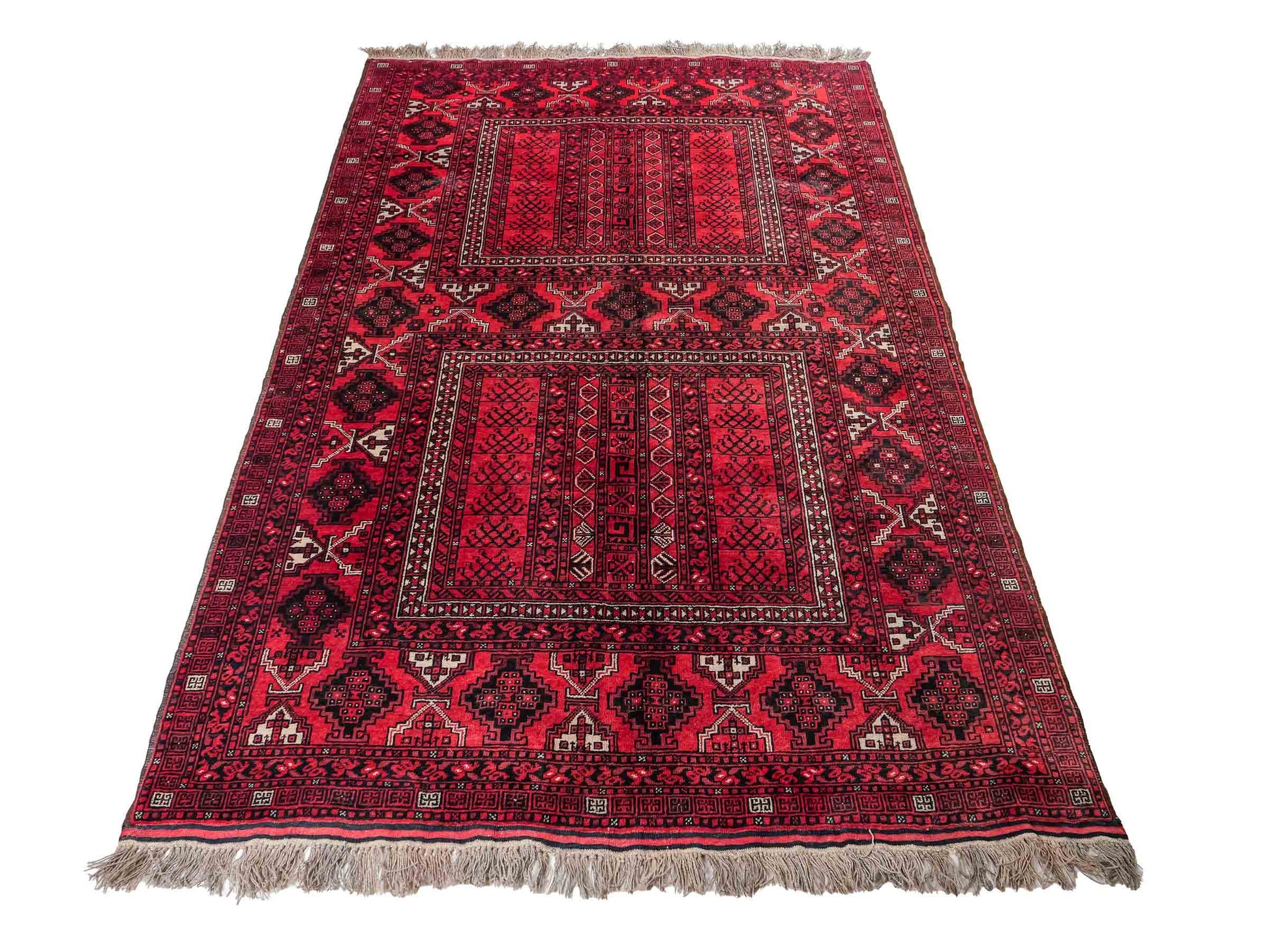 Feiner, handgeknüpfter Afghan Wollteppich von Khademi. Größe: 235 x 156 cm. Farbe: Rot. Verkauf durch JUPITER Intl.
