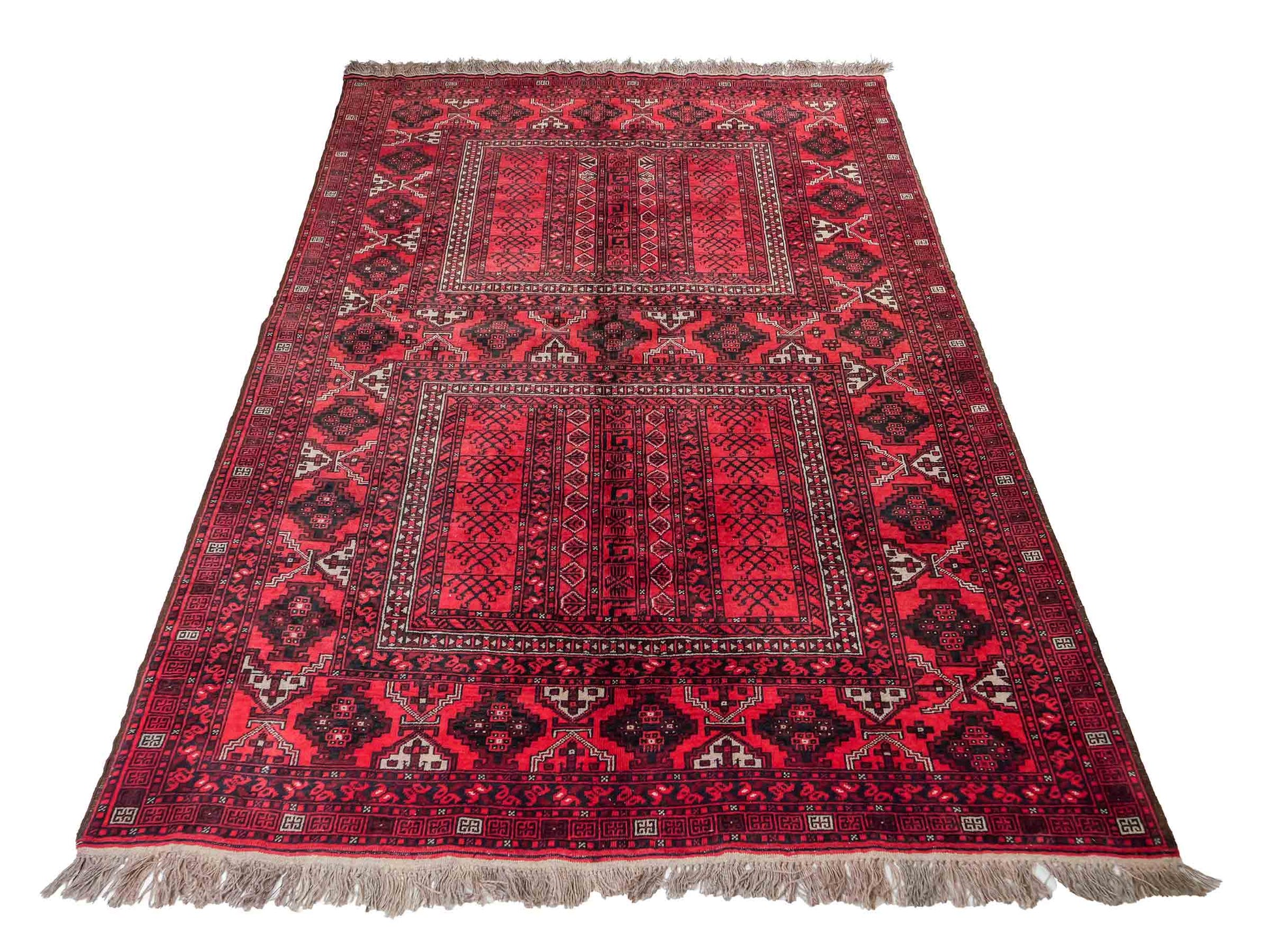 Feiner, handgeknüpfter Afghan Wollteppich von Khademi. Größe: 235 x 156 cm. Farbe: Rot. Verkauf durch JUPITER Intl.