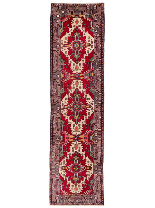 Feiner, handgeknüpfter Afghan Wollteppich von Khademi. Größe: 288 x 80 cm. Farbe: Rot, cremeweiß. Verkauf durch JUPITER Intl.