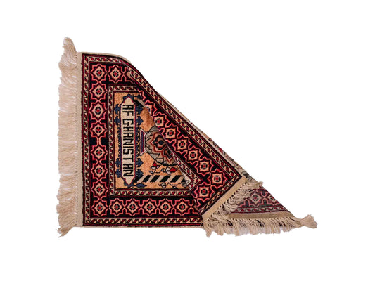 Feiner, handgeknüpfter Afghan Mauri Orientteppich aus Wolle mit Seide von Khademi. Farbe: Beige, gold, blau. Größe: 70 x 55 cm. Vertrieb durch JUPITER Intl.
