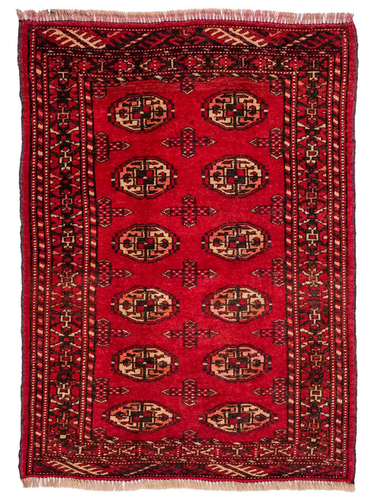 Antiker, handgeknüpfter Afghan Orientteppich aus Wolle von Khademi. Größe: 103 x 73 cm. Farbe: Rot. Verkauf durch JUPITER Intl.