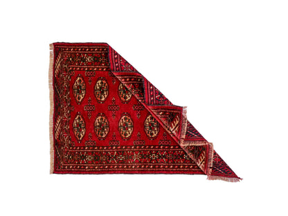Antiker, handgeknüpfter Afghan Orientteppich aus Wolle von Khademi. Größe: 103 x 73 cm. Farbe: Rot. Verkauf durch JUPITER Intl.