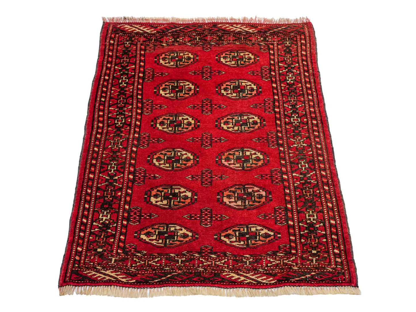 Antiker, handgeknüpfter Afghan Orientteppich aus Wolle von Khademi. Größe: 103 x 73 cm. Farbe: Rot. Verkauf durch JUPITER Intl.