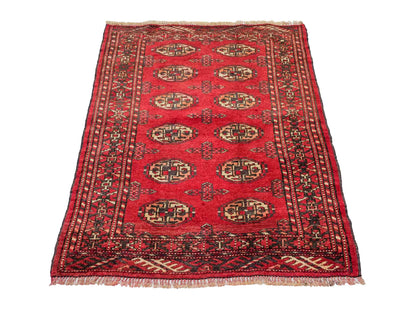 Antiker, handgeknüpfter Afghan Orientteppich aus Wolle von Khademi. Größe: 103 x 73 cm. Farbe: Rot. Verkauf durch JUPITER Intl.