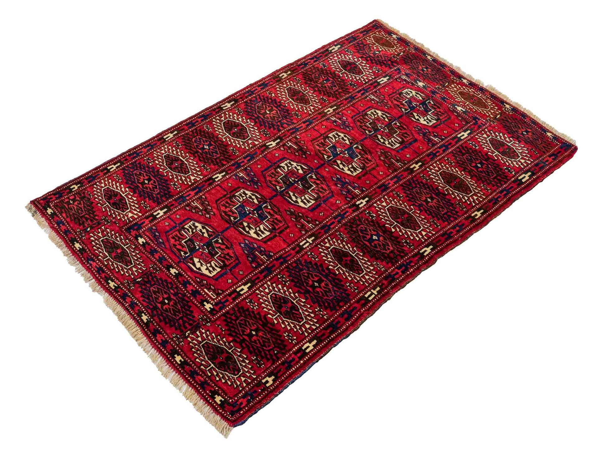 Antiker, handgeknüpfter Afghan Orientteppich aus Wolle von Khademi. Größe: 110 x 78 cm. Farbe: Rot. Verkauf durch JUPITER Intl.