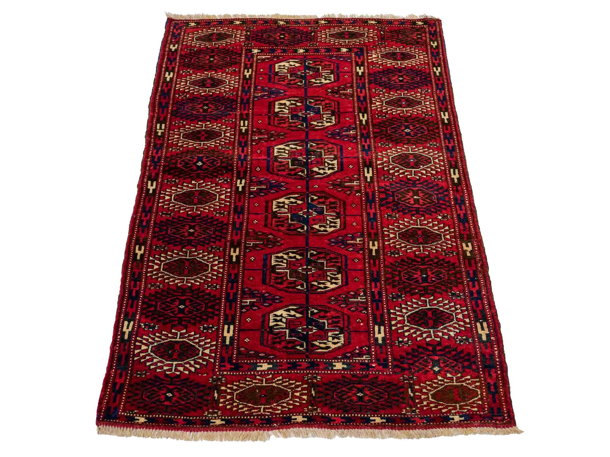 Antiker, handgeknüpfter Afghan Orientteppich aus Wolle von Khademi. Größe: 110 x 78 cm. Farbe: Rot. Verkauf durch JUPITER Intl.