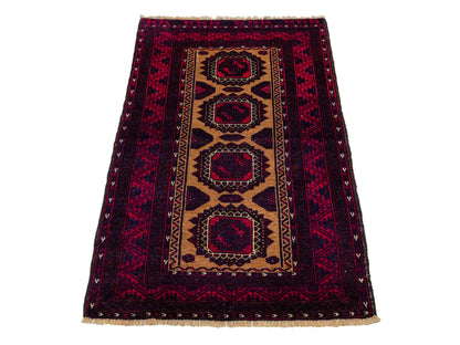Antiker, handgeknüpfter Afghan Orientteppich aus Wolle von Khademi. Größe: 121 x 72 cm. Farbe: Rot, beige, blau. Verkauf durch JUPITER Intl.
