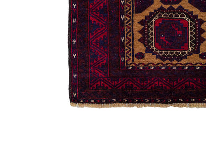 Antiker, handgeknüpfter Afghan Orientteppich aus Wolle von Khademi. Größe: 121 x 72 cm. Farbe: Rot, beige, blau. Verkauf durch JUPITER Intl.