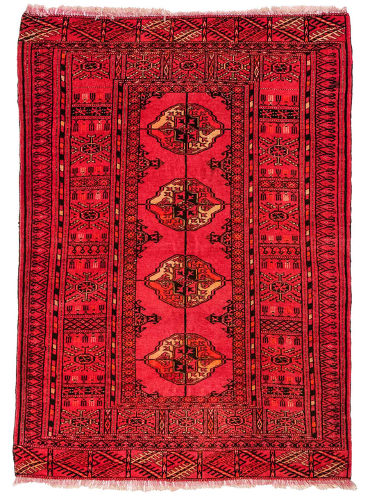 Antiker, handgeknüpfter Afghan Orientteppich aus Wolle von Khademi. Größe: 123 x 90 cm. Farbe: Rot. Verkauf durch JUPITER Intl.