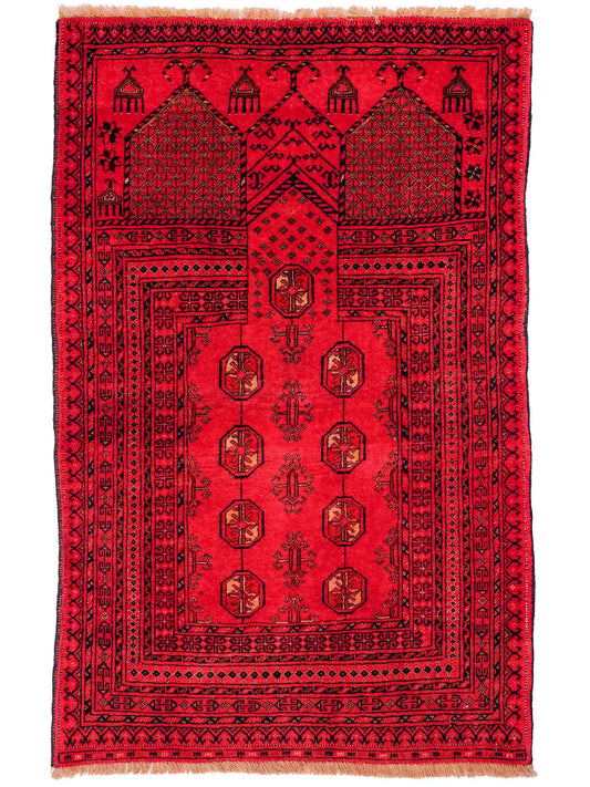 Antiker, handgeknüpfter Afghan Orientteppich aus Wolle von Khademi. Größe: 125 x 76 cm. Farbe: Rot. Verkauf durch JUPITER Intl.