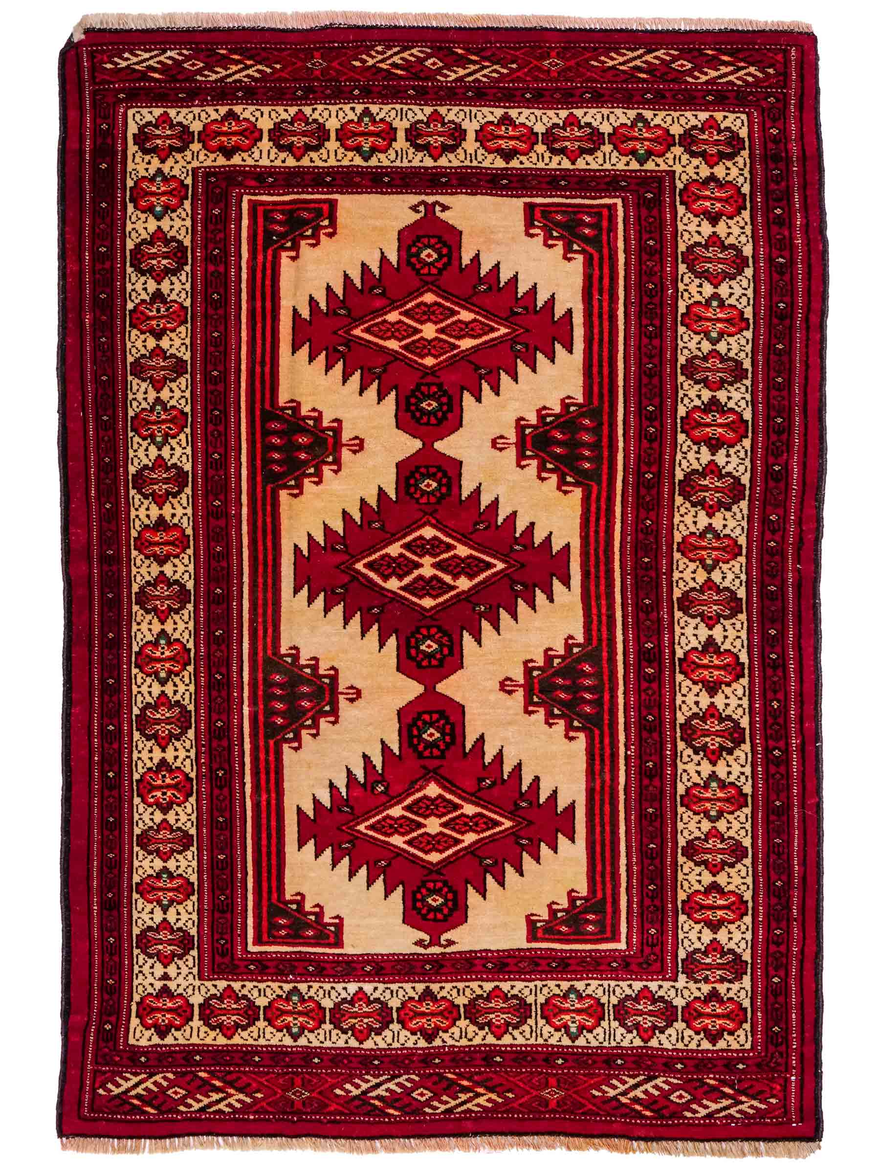 Antiker, handgeknüpfter Afghan Wollteppich von Khademi. Größe: 127 x 89 cm. Farbe: Cremeweiß, rot. Verkauf durch JUPITER Intl.