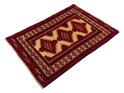 Antiker, handgeknüpfter Afghan Wollteppich von Khademi. Größe: 127 x 89 cm. Farbe: Cremeweiß, rot. Verkauf durch JUPITER Intl.