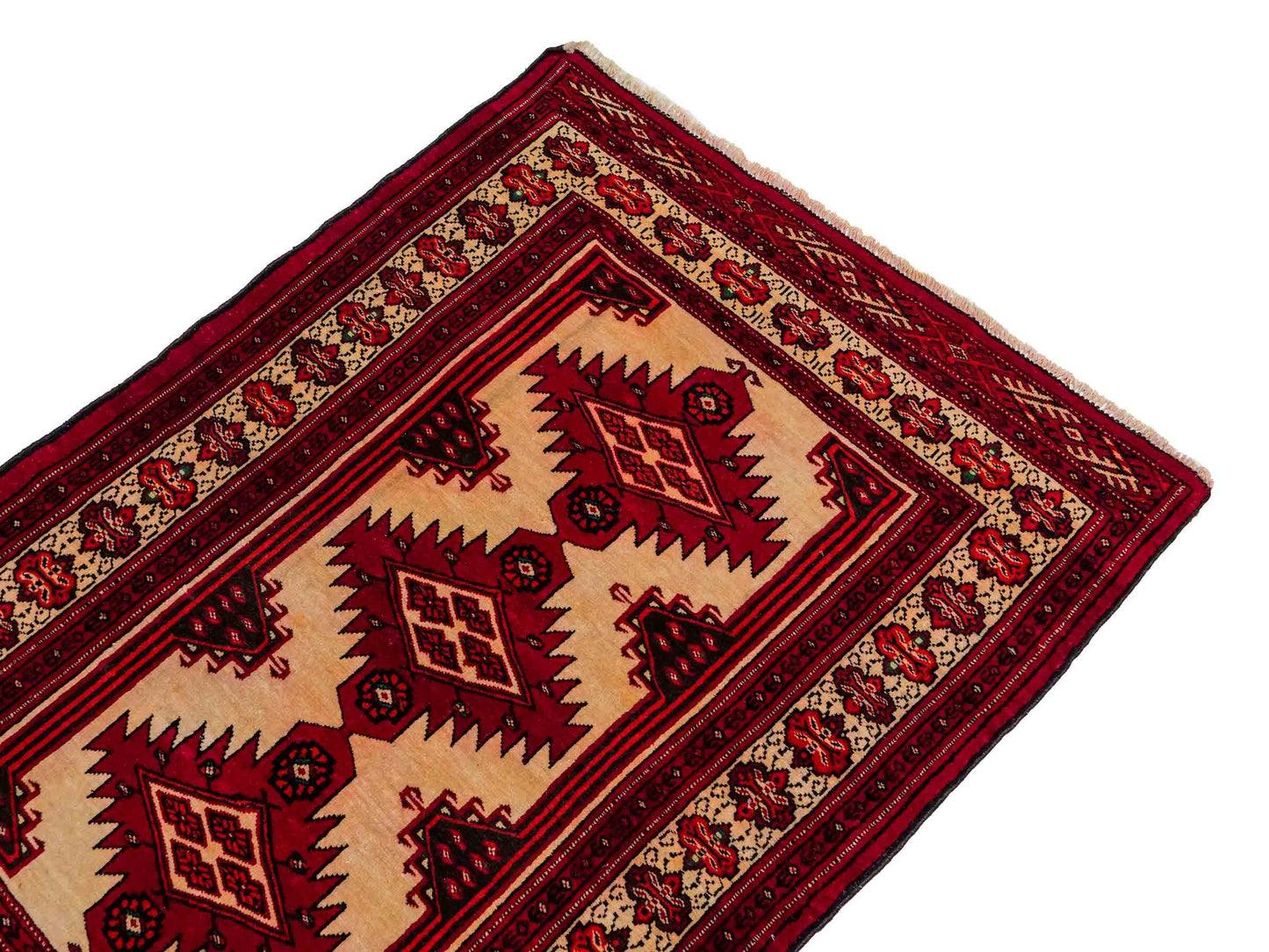 Antiker, handgeknüpfter Afghan Wollteppich von Khademi. Größe: 127 x 89 cm. Farbe: Cremeweiß, rot. Verkauf durch JUPITER Intl.
