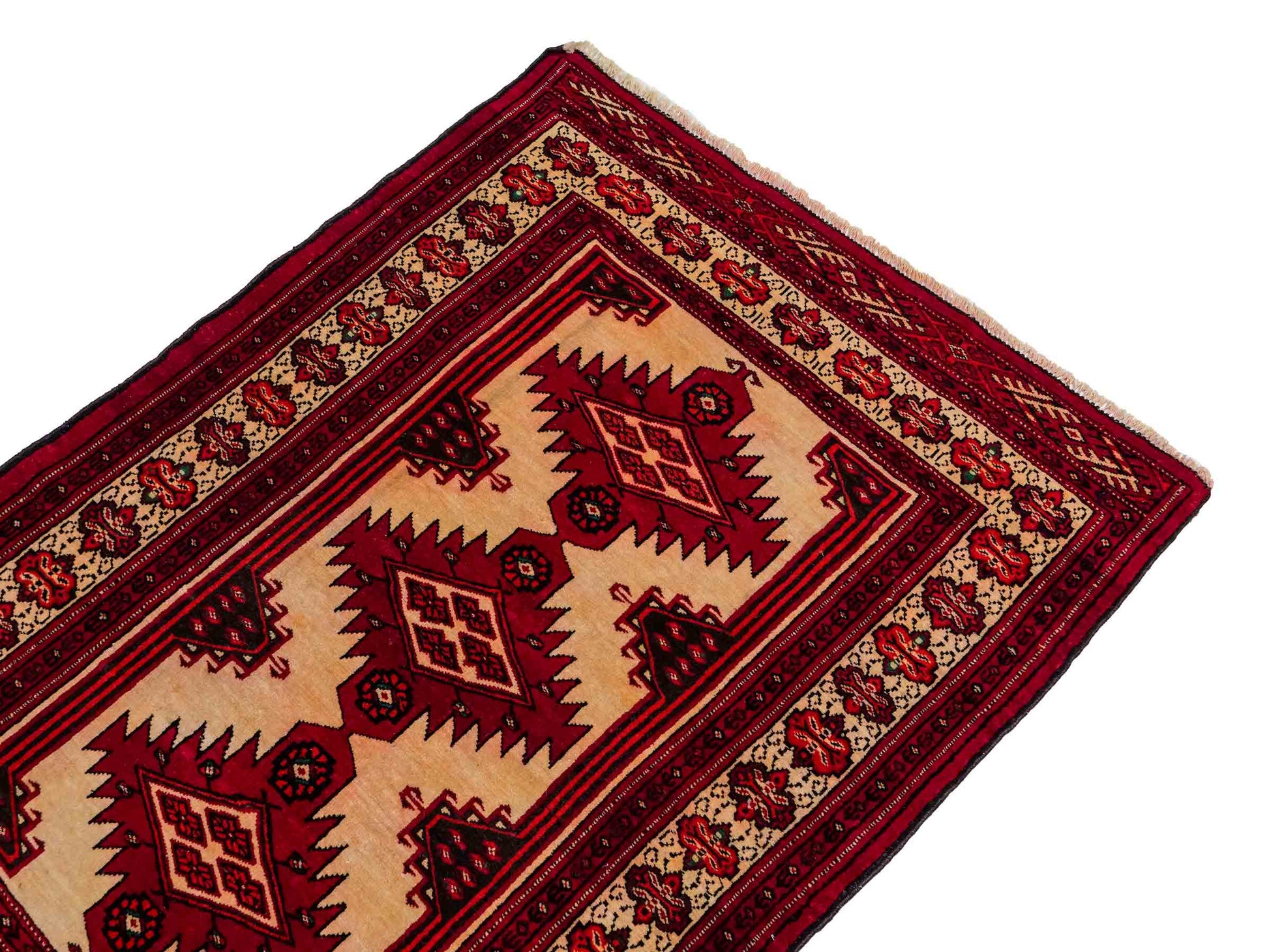 Antiker, handgeknüpfter Afghan Wollteppich von Khademi. Größe: 127 x 89 cm. Farbe: Cremeweiß, rot. Verkauf durch JUPITER Intl.