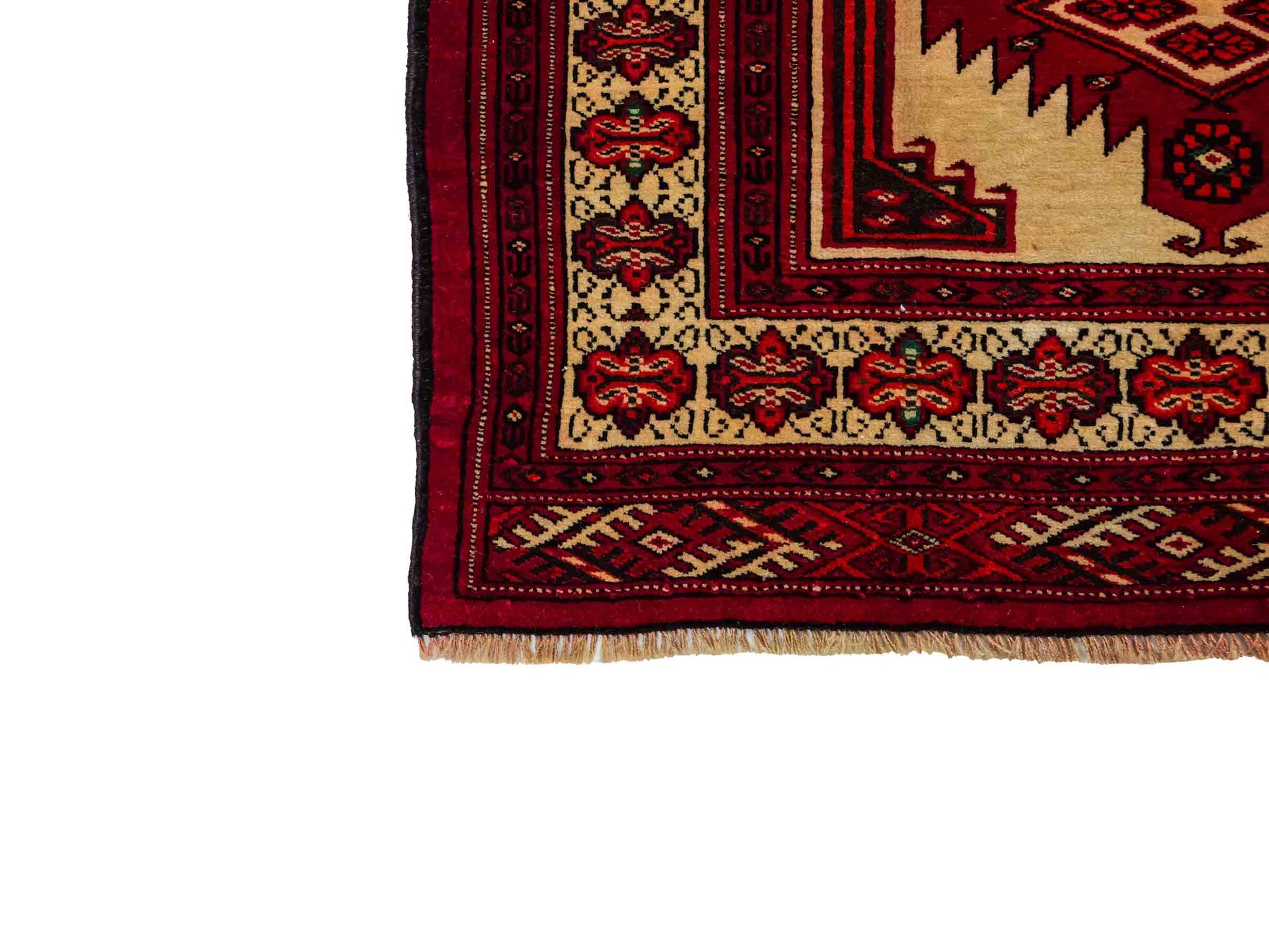 Antiker, handgeknüpfter Afghan Wollteppich von Khademi. Größe: 127 x 89 cm. Farbe: Cremeweiß, rot. Verkauf durch JUPITER Intl.