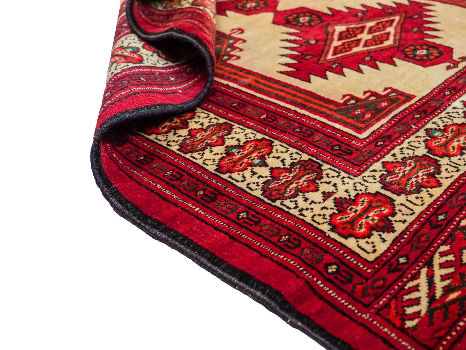 Antiker, handgeknüpfter Afghan Wollteppich von Khademi. Größe: 127 x 89 cm. Farbe: Cremeweiß, rot. Verkauf durch JUPITER Intl.