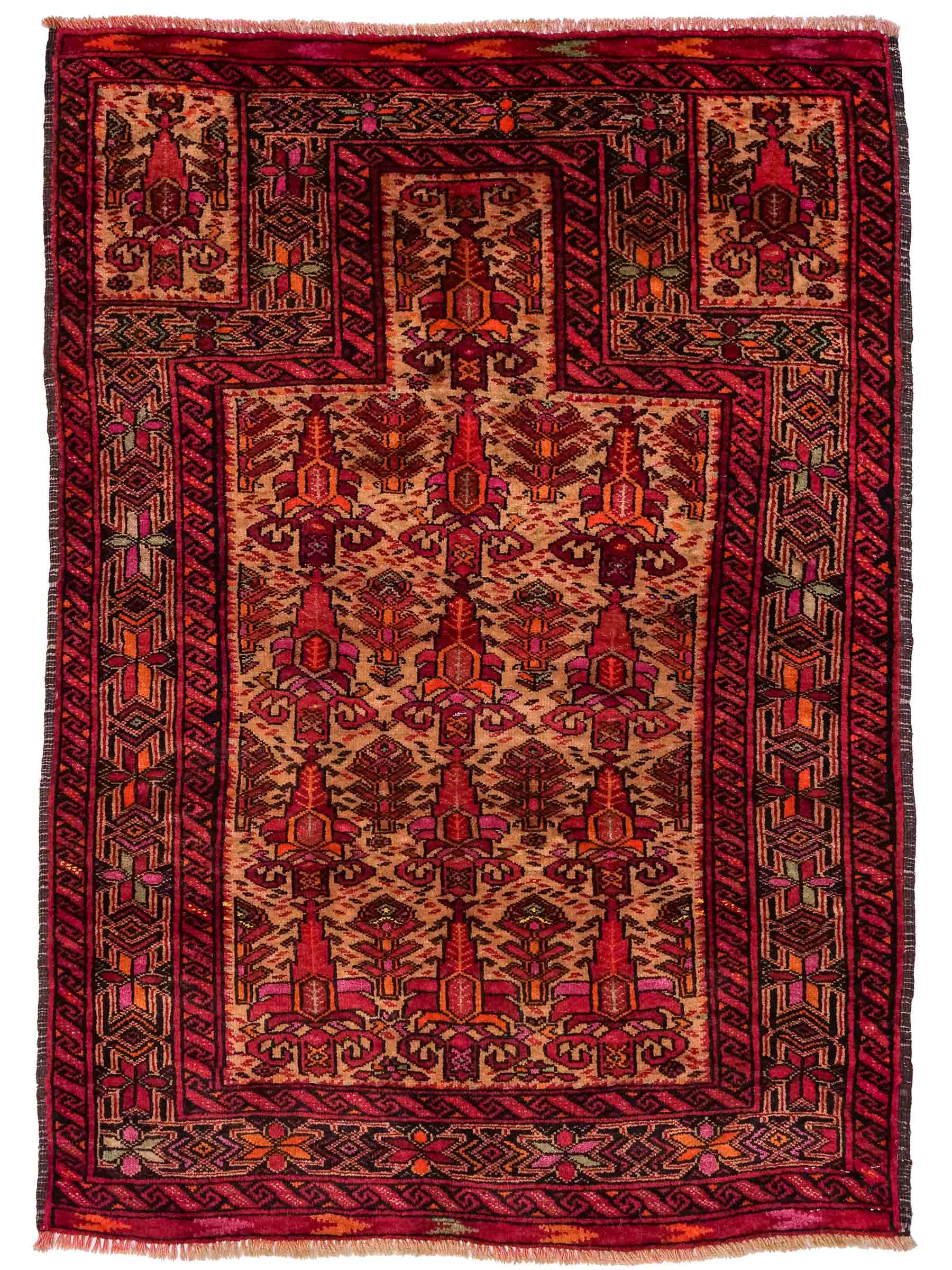 Antiker, handgeknüpfter Afghan Orientteppich aus Wolle von Khademi. Größe: 141 x 95 cm. Farbe: Rot, beige. Verkauf durch JUPITER Intl.