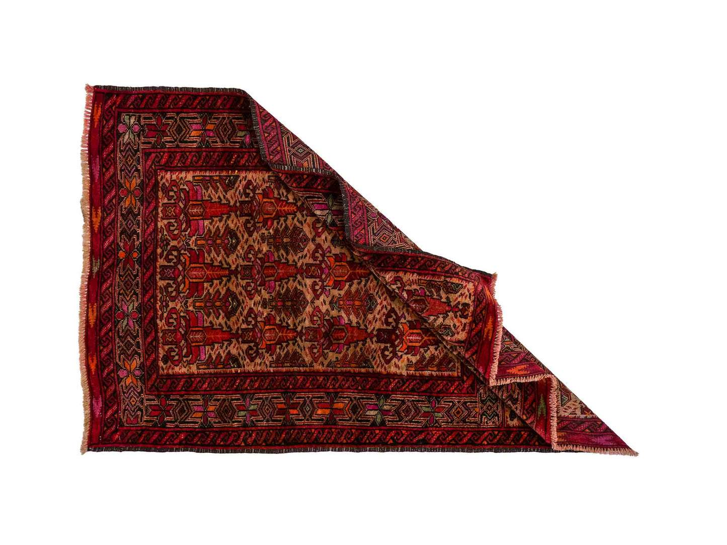 Antiker, handgeknüpfter Afghan Orientteppich aus Wolle von Khademi. Größe: 141 x 95 cm. Farbe: Rot, beige. Verkauf durch JUPITER Intl.