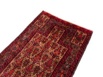 Antiker, handgeknüpfter Afghan Orientteppich aus Wolle von Khademi. Größe: 141 x 95 cm. Farbe: Rot, beige. Verkauf durch JUPITER Intl.