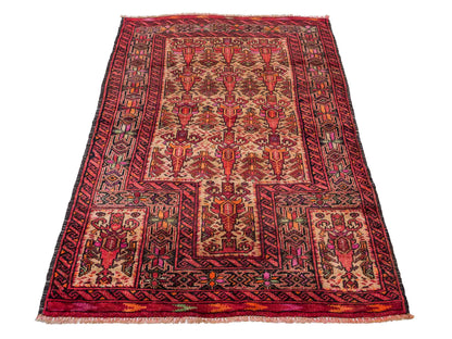 Antiker, handgeknüpfter Afghan Orientteppich aus Wolle von Khademi. Größe: 141 x 95 cm. Farbe: Rot, beige. Verkauf durch JUPITER Intl.