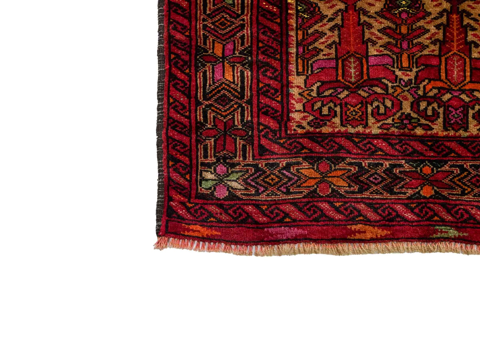 Antiker, handgeknüpfter Afghan Orientteppich aus Wolle von Khademi. Größe: 141 x 95 cm. Farbe: Rot, beige. Verkauf durch JUPITER Intl.