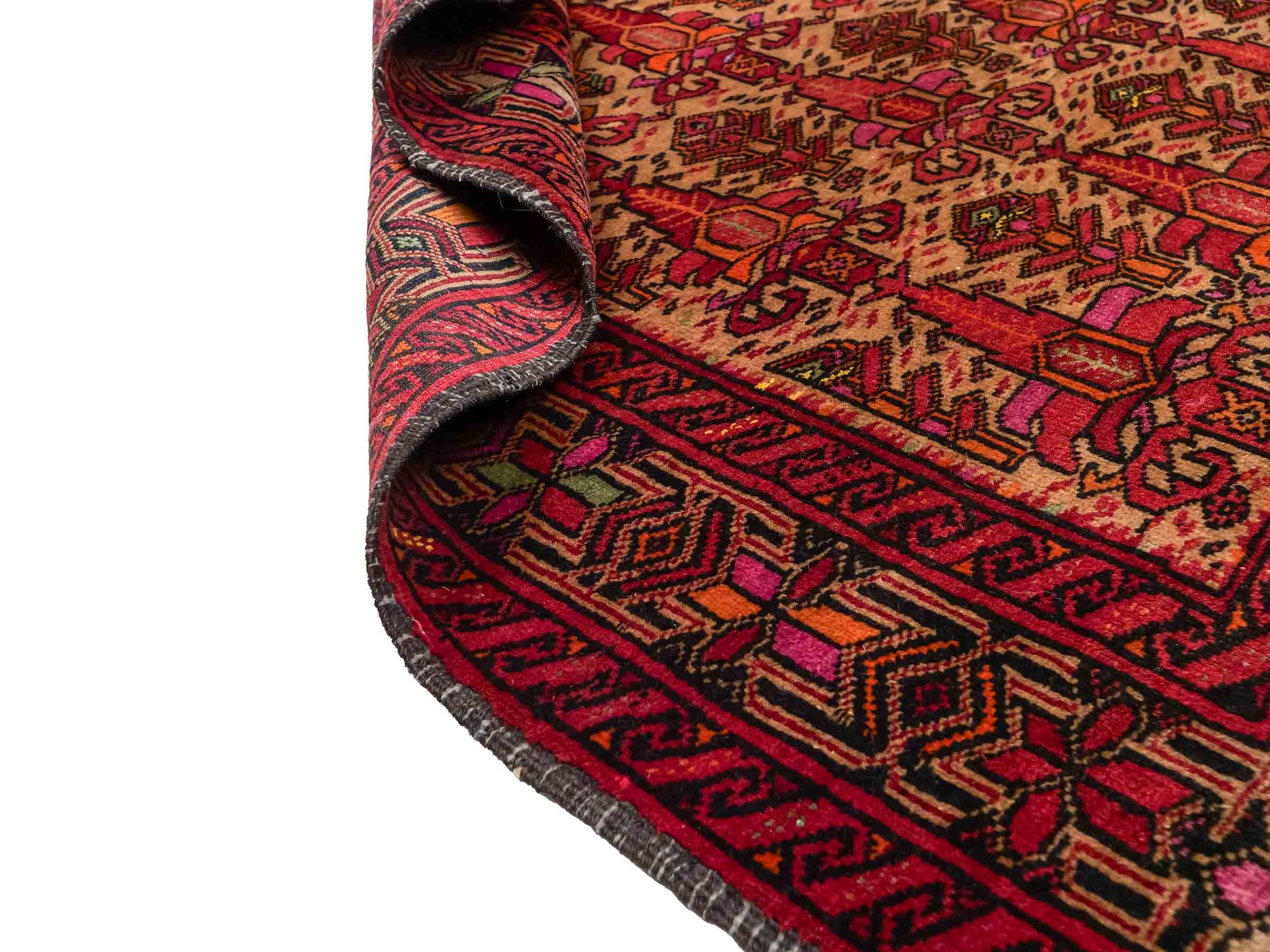 Antiker, handgeknüpfter Afghan Orientteppich aus Wolle von Khademi. Größe: 141 x 95 cm. Farbe: Rot, beige. Verkauf durch JUPITER Intl.