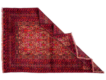 Antiker, handgeknüpfter Afghan Orientteppich aus Wolle von Khademi. Größe: 147 x 95 cm. Farbe: Rot. Verkauf durch JUPITER Intl.