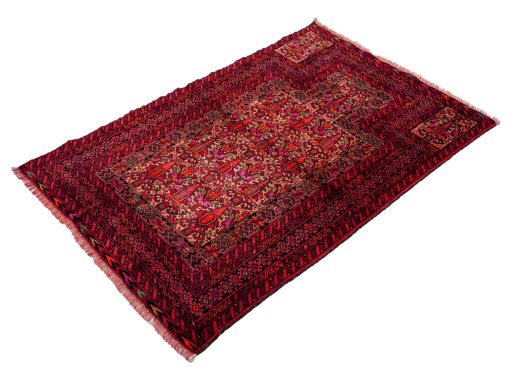 Antiker, handgeknüpfter Afghan Orientteppich aus Wolle von Khademi. Größe: 147 x 95 cm. Farbe: Rot. Verkauf durch JUPITER Intl.