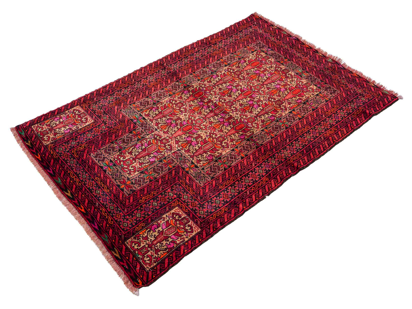 Antiker, handgeknüpfter Afghan Orientteppich aus Wolle von Khademi. Größe: 147 x 95 cm. Farbe: Rot. Verkauf durch JUPITER Intl.