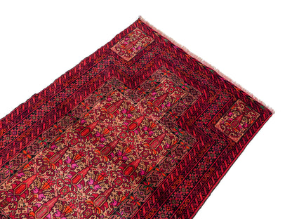 Antiker, handgeknüpfter Afghan Orientteppich aus Wolle von Khademi. Größe: 147 x 95 cm. Farbe: Rot. Verkauf durch JUPITER Intl.