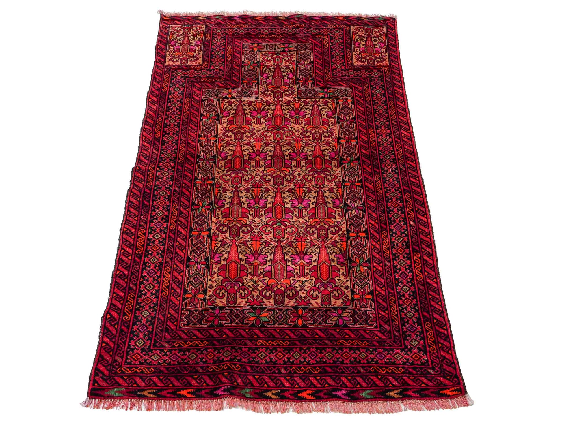 Antiker, handgeknüpfter Afghan Orientteppich aus Wolle von Khademi. Größe: 147 x 95 cm. Farbe: Rot. Verkauf durch JUPITER Intl.