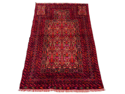 Antiker, handgeknüpfter Afghan Orientteppich aus Wolle von Khademi. Größe: 147 x 95 cm. Farbe: Rot. Verkauf durch JUPITER Intl.