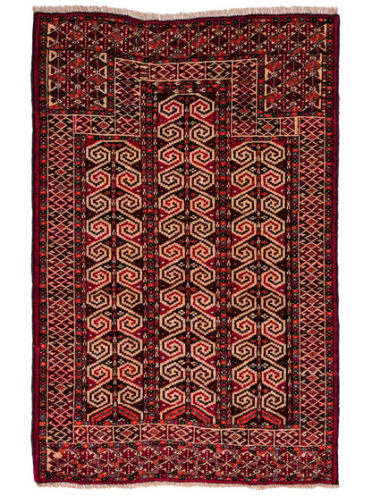 Feiner, handgeknüpfter, antiker Russia Orientteppich aus Wolle von Khademi. Farbe: Rot, cremeweiß. Größe: 121 x 81 cm. Vertrieb durch JUPITER Intl.