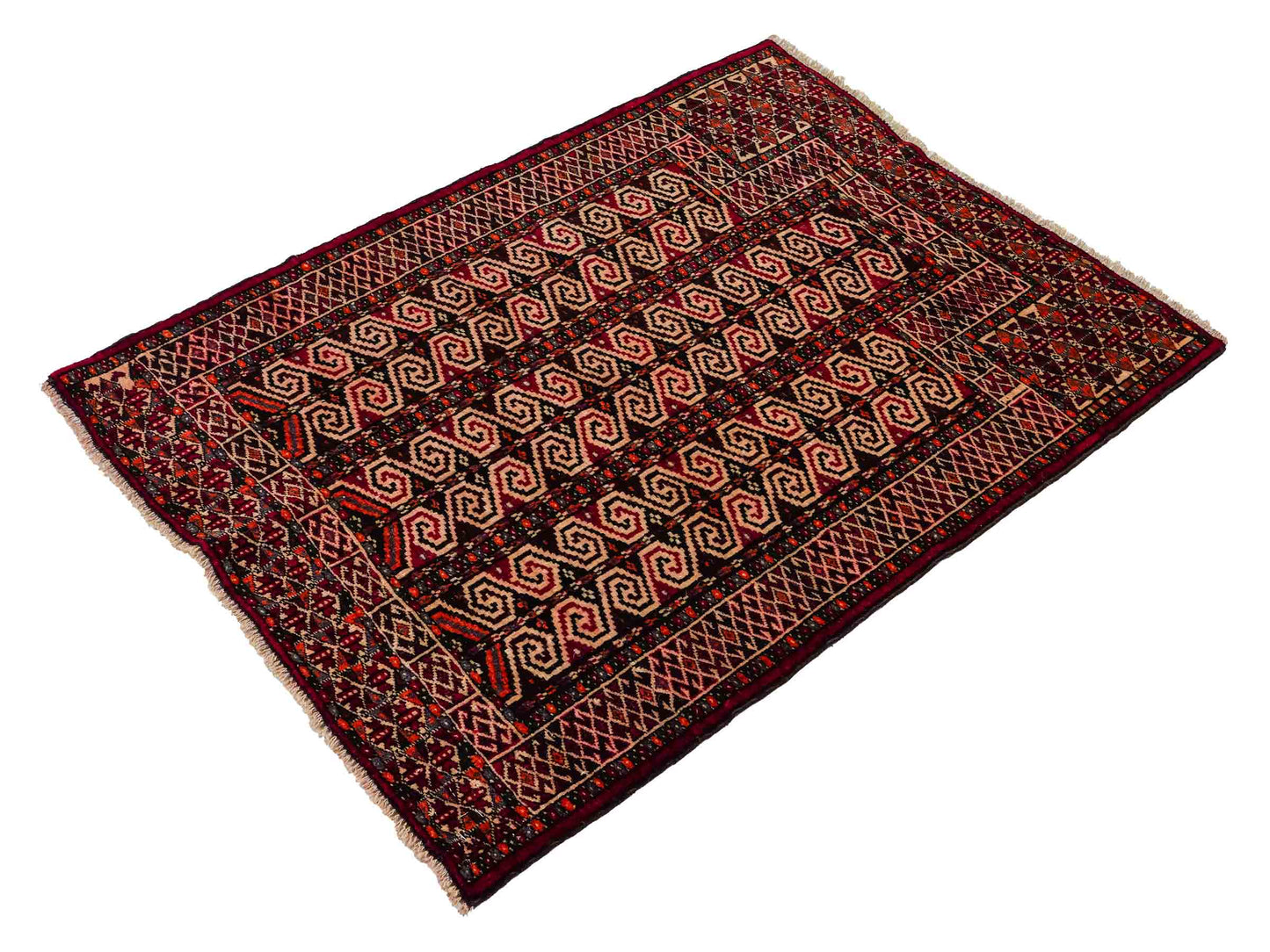 Feiner, handgeknüpfter, antiker Russia Orientteppich aus Wolle von Khademi. Farbe: Rot, cremeweiß. Größe: 121 x 81 cm. Vertrieb durch JUPITER Intl.