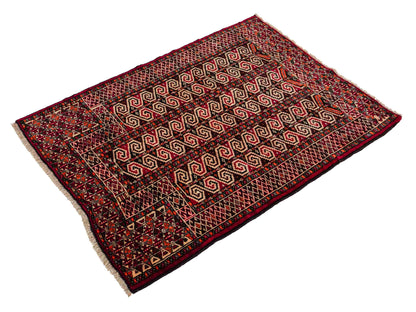 Feiner, handgeknüpfter, antiker Russia Orientteppich aus Wolle von Khademi. Farbe: Rot, cremeweiß. Größe: 121 x 81 cm. Vertrieb durch JUPITER Intl.