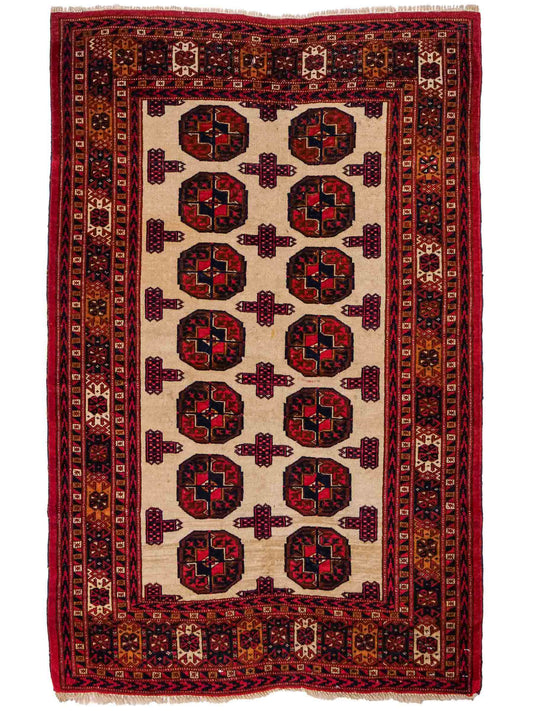 Feiner, handgeknüpfter, antiker Russia Orientteppich aus Wolle von Khademi. Farbe: Cremeweiß, rot, blau. Größe: 130 x 93 cm. Vertrieb durch JUPITER Intl.