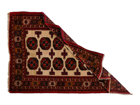 Feiner, handgeknüpfter, antiker Russia Orientteppich aus Wolle von Khademi. Farbe: Cremeweiß, rot, blau. Größe: 130 x 93 cm. Vertrieb durch JUPITER Intl.