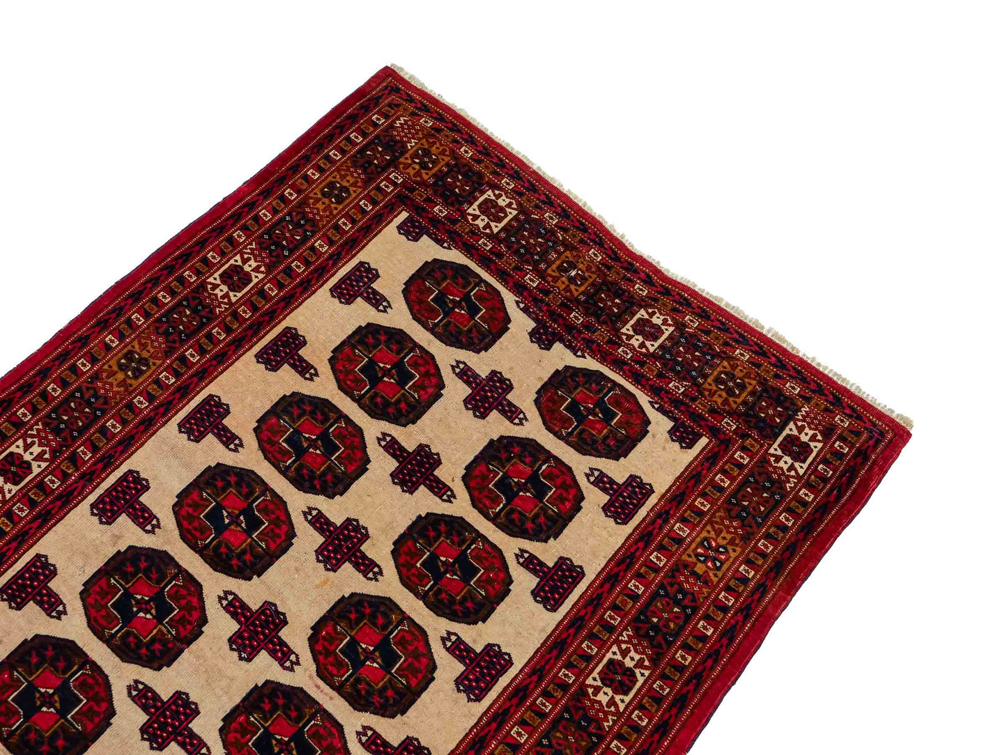 Feiner, handgeknüpfter, antiker Russia Orientteppich aus Wolle von Khademi. Farbe: Cremeweiß, rot, blau. Größe: 130 x 93 cm. Vertrieb durch JUPITER Intl.