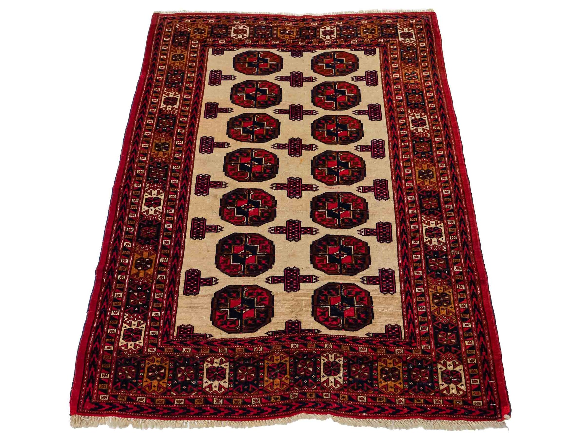 Feiner, handgeknüpfter, antiker Russia Orientteppich aus Wolle von Khademi. Farbe: Cremeweiß, rot, blau. Größe: 130 x 93 cm. Vertrieb durch JUPITER Intl.