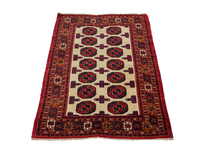 Feiner, handgeknüpfter, antiker Russia Orientteppich aus Wolle von Khademi. Farbe: Cremeweiß, rot, blau. Größe: 130 x 93 cm. Vertrieb durch JUPITER Intl.