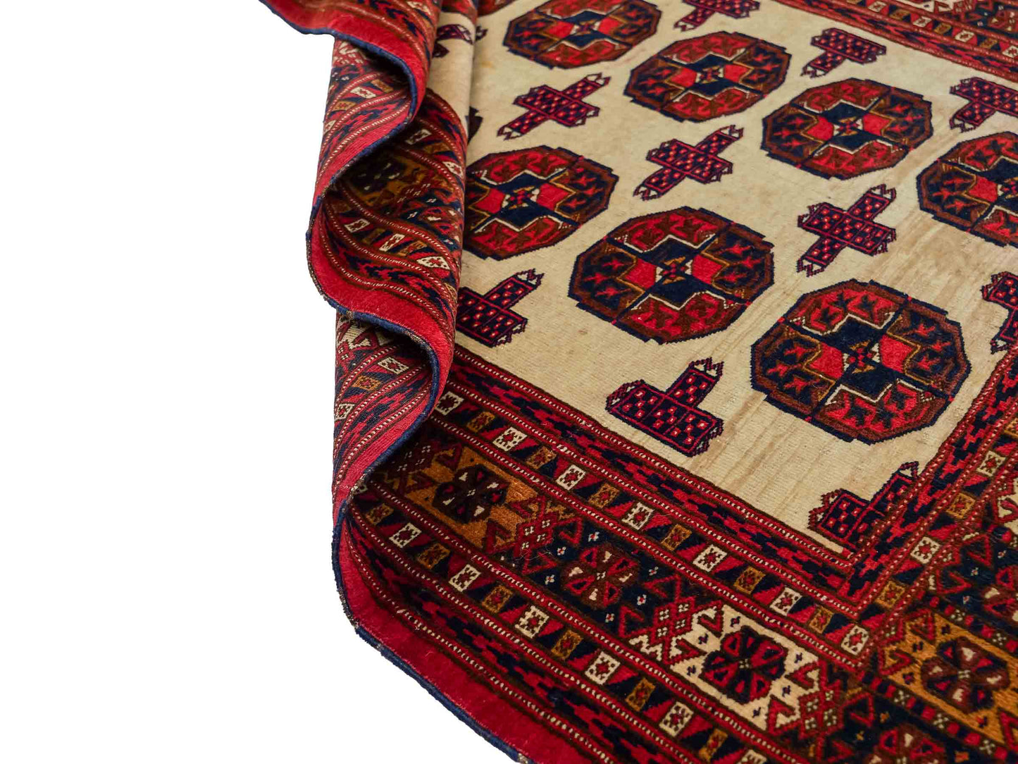 Feiner, handgeknüpfter, antiker Russia Orientteppich aus Wolle von Khademi. Farbe: Cremeweiß, rot, blau. Größe: 130 x 93 cm. Vertrieb durch JUPITER Intl.