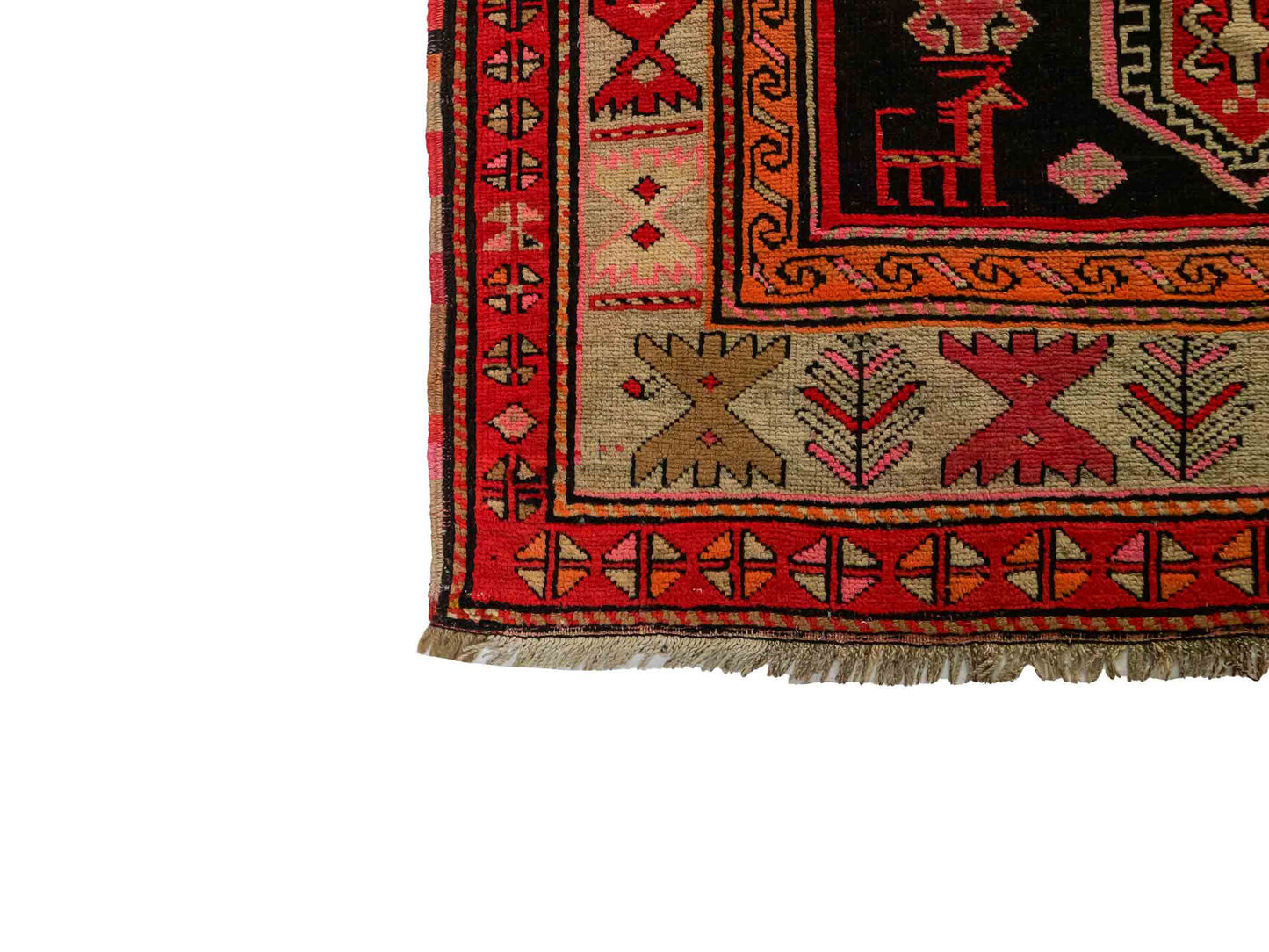 Feiner, handgeknüpfter, antiker Russia Orientteppich aus Wolle von Khademi. Farbe: Schwarz, cremeweiß, rot. Größe: 238 x 117 cm. Vertrieb durch JUPITER Intl.