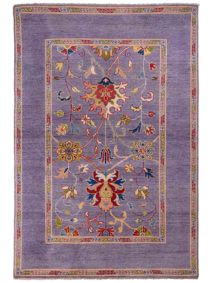Feiner, handgeknüpfter Design Ziegler Chobi Orientteppich aus reiner Wolle mit geometrischem Feldmuster und figuralen Details von Khademi. Größe: 182 x 121 cm. Farbe: Graublau. RB3-B2662. Ursprung: Afghanistan. Verkauf durch JUPITER Intl.