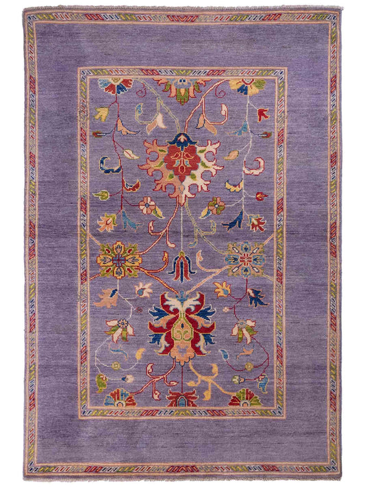 Feiner, handgeknüpfter Design Ziegler Chobi Orientteppich aus reiner Wolle mit geometrischem Feldmuster und figuralen Details von Khademi. Größe: 182 x 121 cm. Farbe: Graublau. RB3-B2662. Ursprung: Afghanistan. Verkauf durch JUPITER Intl.