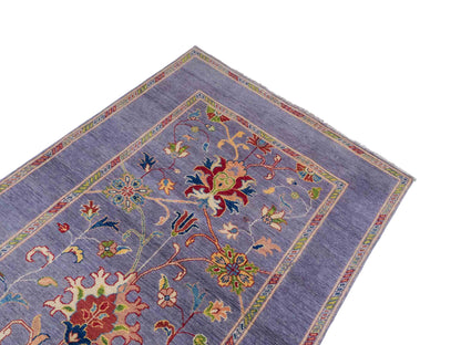 Feiner, handgeknüpfter Design Ziegler Chobi Orientteppich aus reiner Wolle mit geometrischem Feldmuster und figuralen Details von Khademi. Größe: 182 x 121 cm. Farbe: Graublau. RB3-B2662. Ursprung: Afghanistan. Verkauf durch JUPITER Intl.