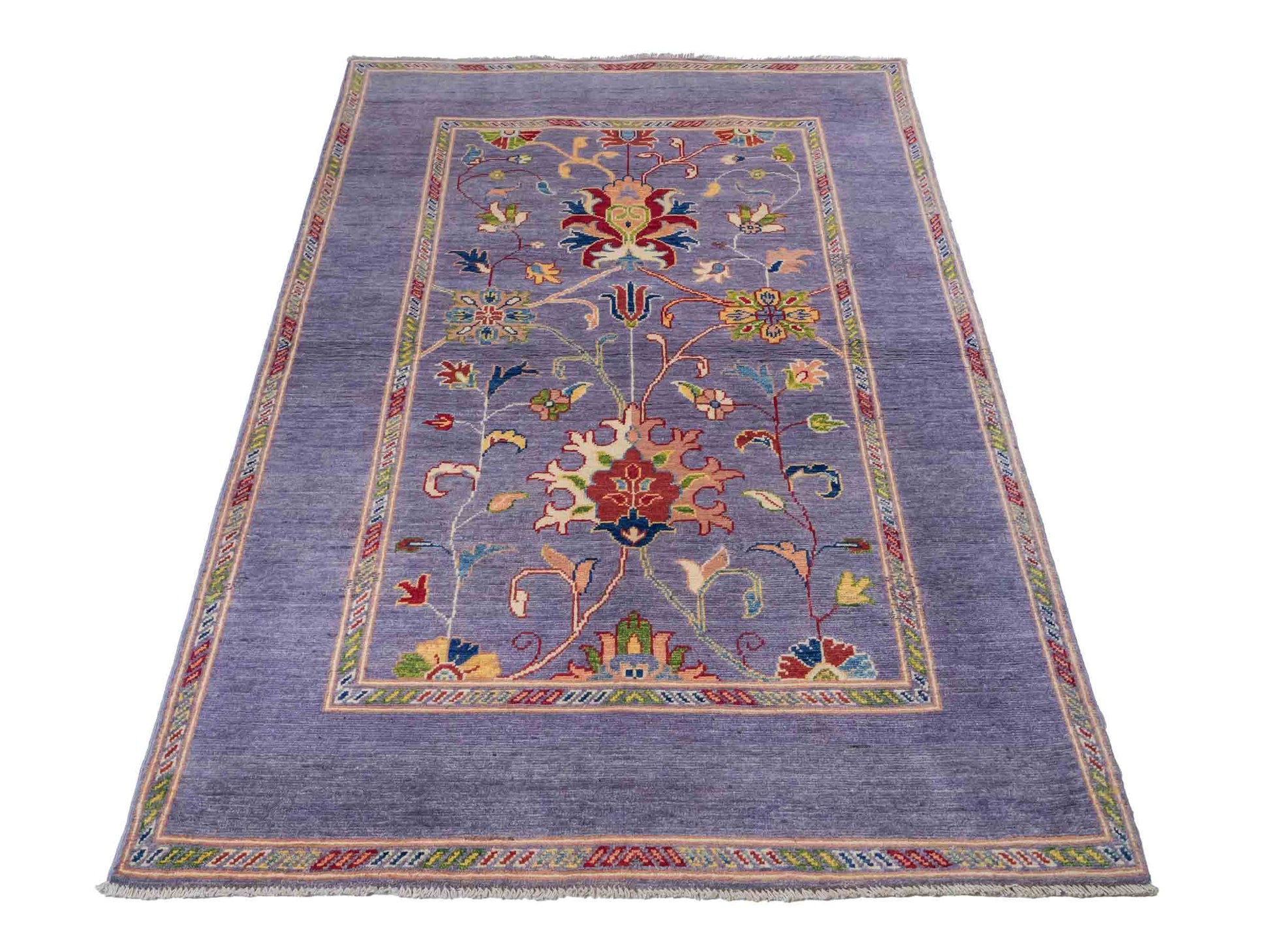 Feiner, handgeknüpfter Design Ziegler Chobi Orientteppich aus reiner Wolle mit geometrischem Feldmuster und figuralen Details von Khademi. Größe: 182 x 121 cm. Farbe: Graublau. RB3-B2662. Ursprung: Afghanistan. Verkauf durch JUPITER Intl.
