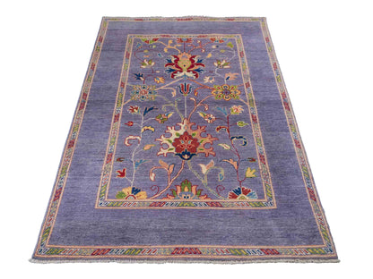 Feiner, handgeknüpfter Design Ziegler Chobi Orientteppich aus reiner Wolle mit geometrischem Feldmuster und figuralen Details von Khademi. Größe: 182 x 121 cm. Farbe: Graublau. RB3-B2662. Ursprung: Afghanistan. Verkauf durch JUPITER Intl.