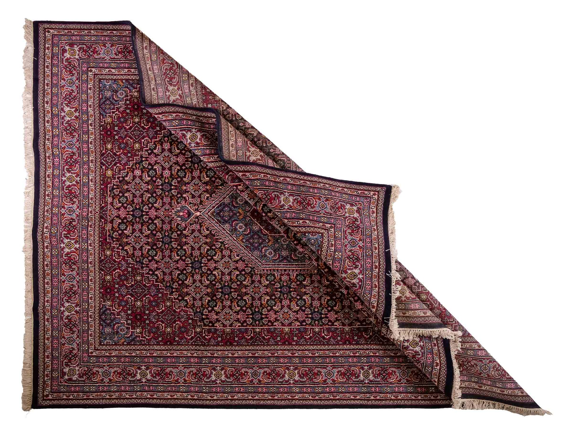 Feiner, handgeknüpfter Indo Bidjar Orientteppich aus Wolle von Khademi. Größe 291 x 247 cm. Farbe: Blau, rot. Verkauf durch JUPITER Intl.