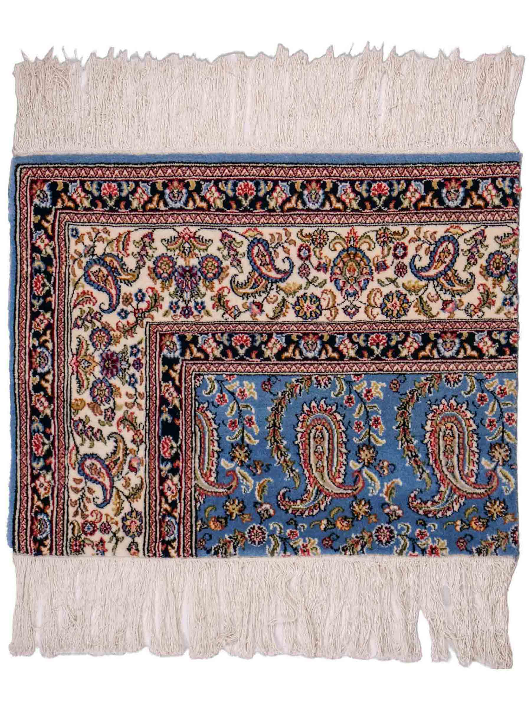 Feiner, handgeknüpfter Indo Ghom Orientteppich aus Wolle von Khademi, blau. 76x62 cm. Verkauf durch Jupiter Intl.