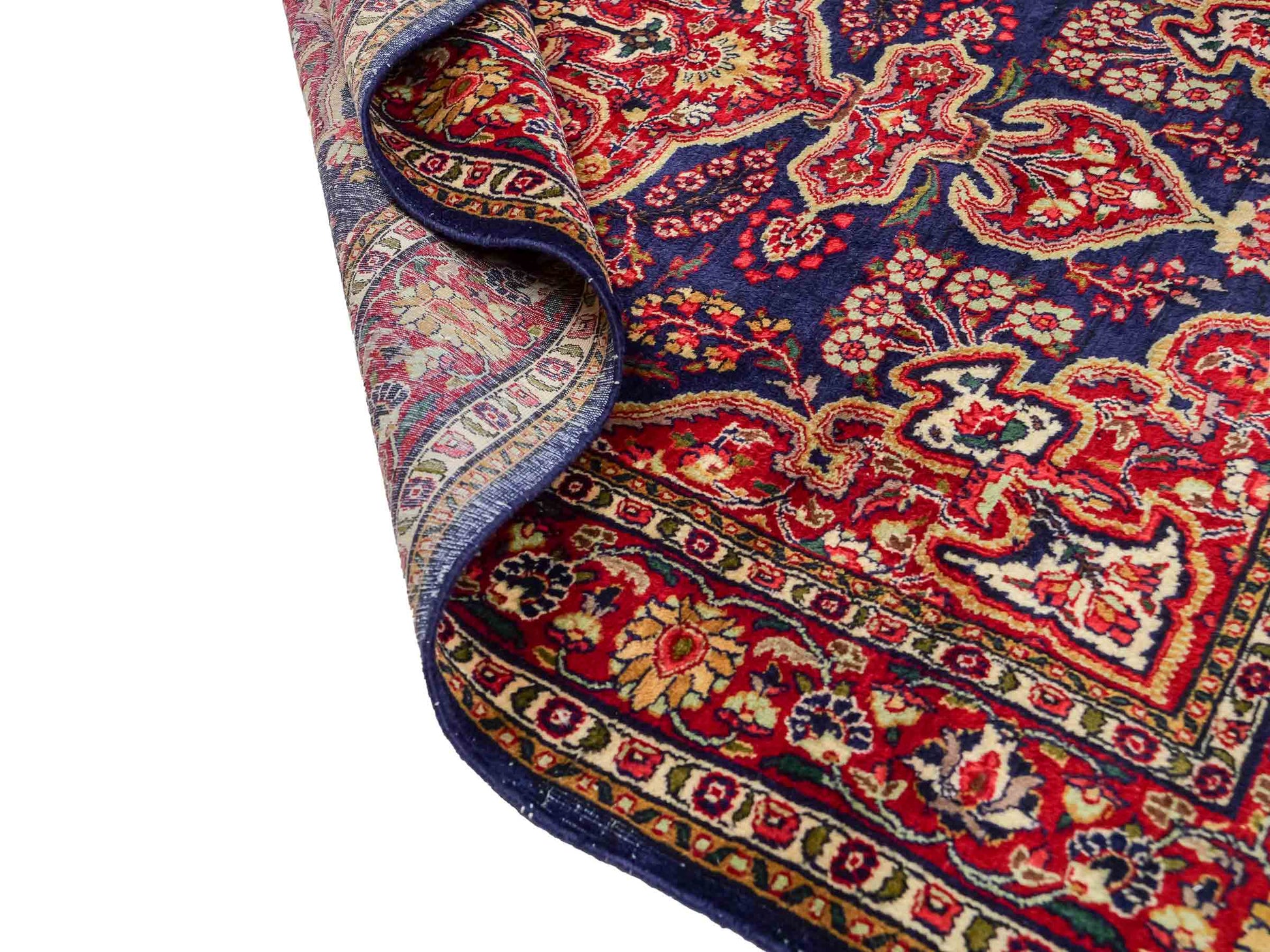 Feiner, handgeknüpfter Indo Isfahan Orientteppich aus Wolle von Khademi. Größe: 178 x 122 cm. Farbe Blau, rot. Verkauf durch JUPITER Intl.